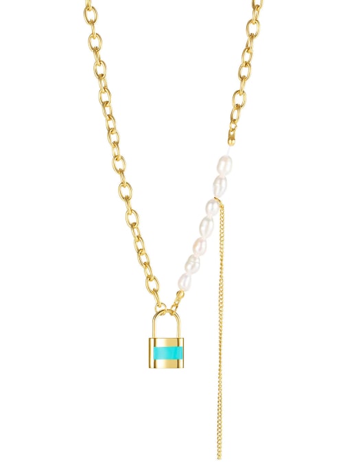 2072 [gold] Titanium Steel Imitation Pearl Locket Minimalist Tassel Necklace
